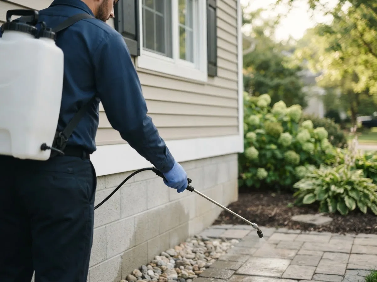 Pest control technician inspecting a home in Ribera, NM
